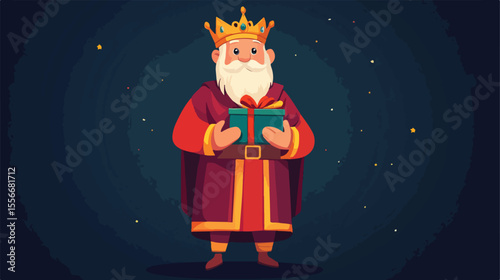 EpiPHANy wisE kiNG CAsPAr with Gift flat vector