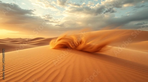 Saharan desert dunes under a vast sky showcasing a dry hot landscape.