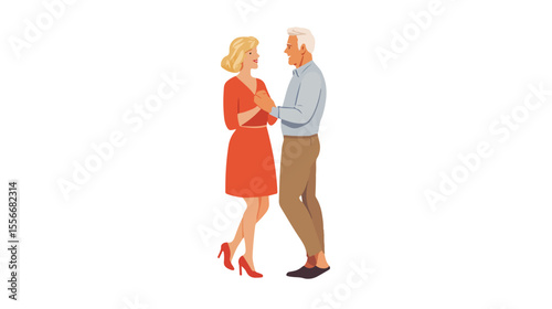 European Middle Age Couple Dancing Flat Vector Illustration