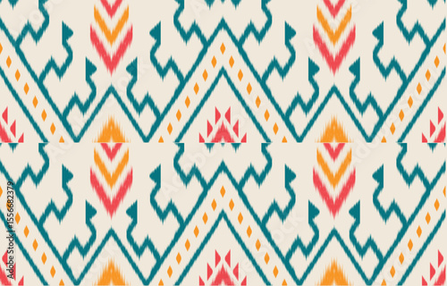 Ethnic abstract ikat art. Fabric Morocco, geometric pattern color oriental. Design for background textile, fabric, curtain, carpet, wallpaper, clothing, wrapping, Batik.