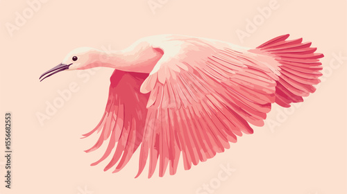Exotic Pink Flemish Bird Flying Flat Vector Illustration