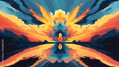 Nuclear Bomb Explosion Flat Vector Illustration