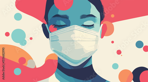 Flat Vector Illustration of Pandemic Face Mask Usage
