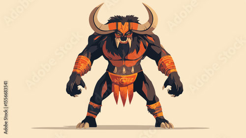 Fantastic Mythical Minotaur Magical Creature in Flat Vector Design