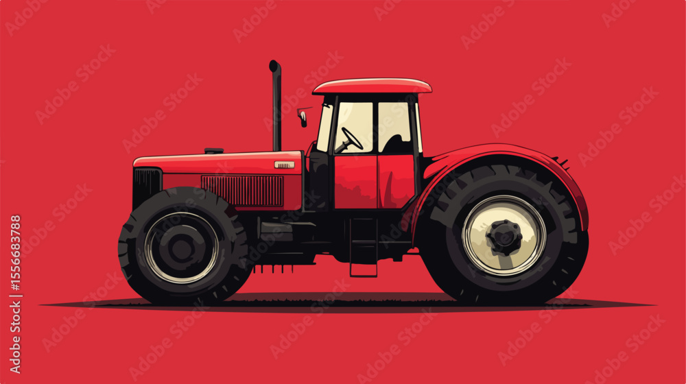 Obraz premium Red Farm Tractor Flat Vector Illustration Centered