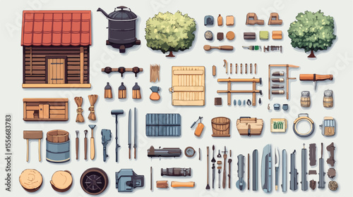 Modern Farm Objects and Elements Vector Set for Agriculture Designs