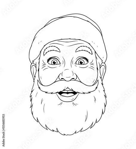 Awestruck Santa Face Line Art