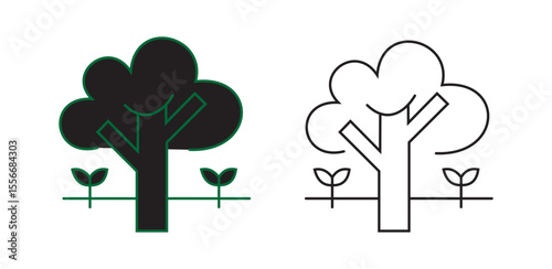 Green Tree & Saplings Icons: Environmental Growth Symbols