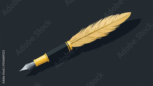 Feather Pen Writing Tool Flat Vector Illustration