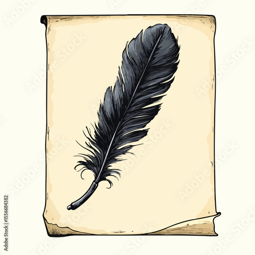 Feather Writing on Old Paper Cartoon Vector and Illustration
