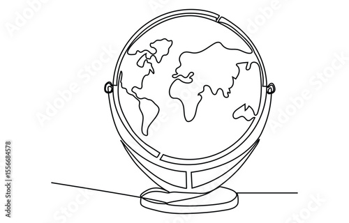 Continuous One Line Drawing of World Globe Map, One line World map icon vector background. World map icon. Continuous outline of a World map.