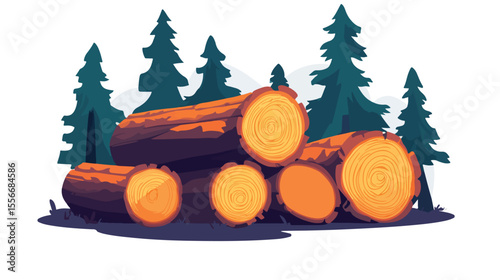 Flat Vector Illustration of Felled Trees Icon