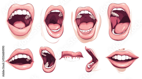 Feminine Hand-drawn Mouth Element in Flat Vector Illustration