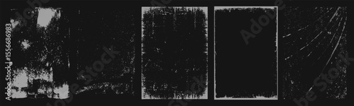 Overlay texture frames with paper fold effect and rough dirty scratches. Old blank overlay texture set with effect damaged, dust, grunge strokes, creases. Torn paper with creases. Grunge punk frames.