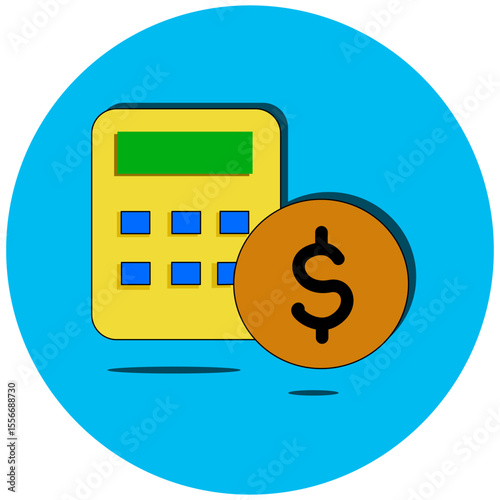 This icon features a calculator displaying a dollar sign, clearly representing financial calculations, budgeting, and money management. Ideal for banking, accounting, investment, and financial plann