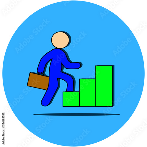 An icon showing a person ascending a staircase, symbolizing progress, growth, career advancement, and overcoming challenges. Perfect for personal development, success, and motivational themes.