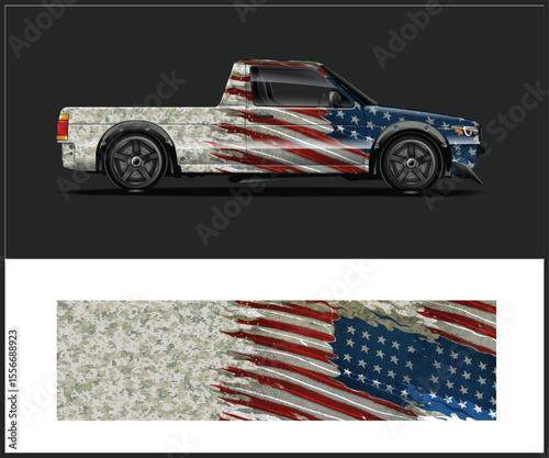 American Pride A Truck Wrap Featuring a Camouflage and American Flag Design