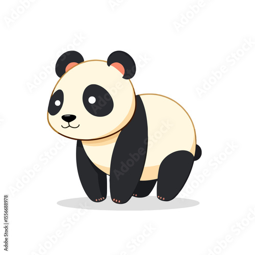Cute cartoon panda bear standing and looking forward isolated on white background
