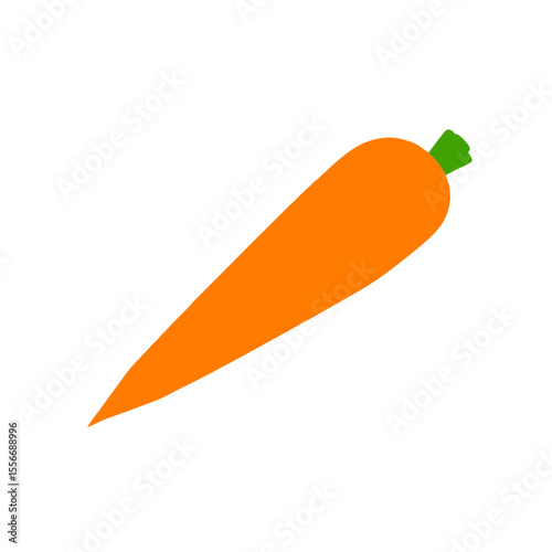 A single orange carrot with green leafy tops isolated on white background