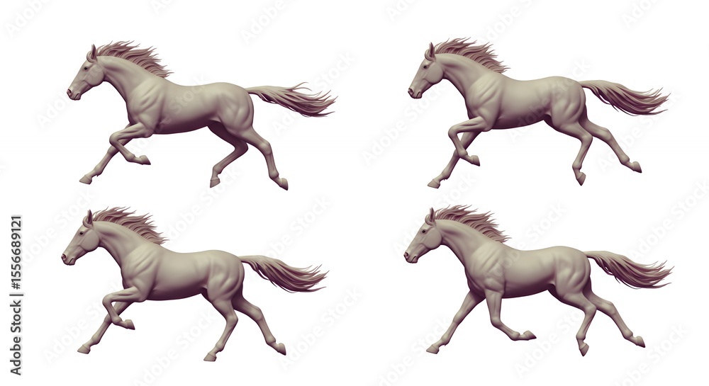 Fototapeta premium Four running horses light gray isolated