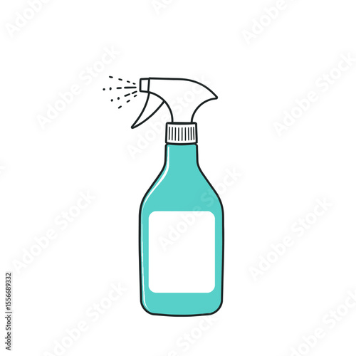 Turquoise spray bottle with trigger sprayer and blank label isolated on white background