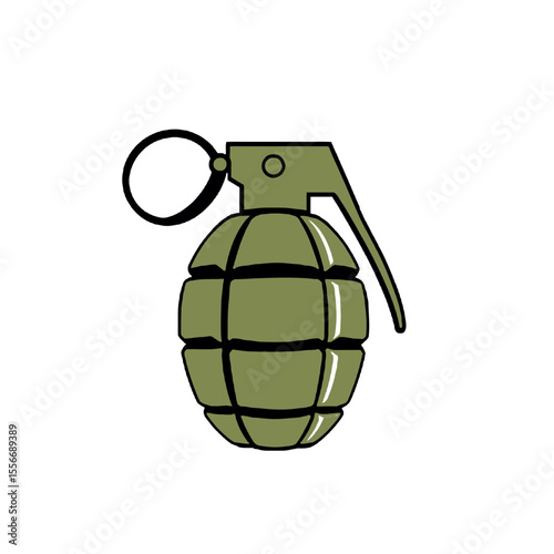 Illustration of a green fragmentation hand grenade isolated on white background