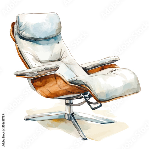 Reclining Chair, watercolor illustration vector, isolated on a white background.