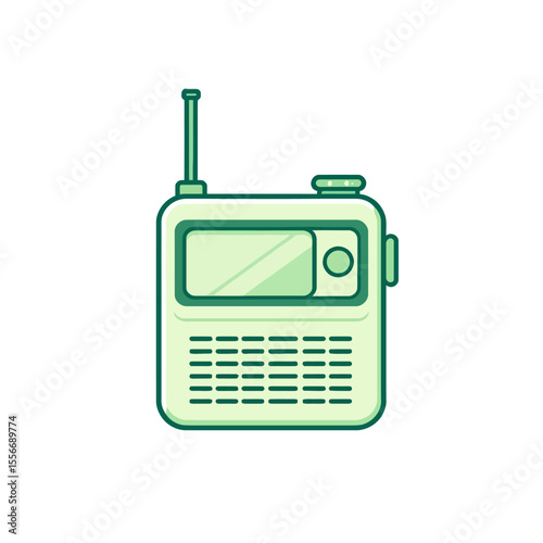 Green walkie talkie device with antenna isolated on white background