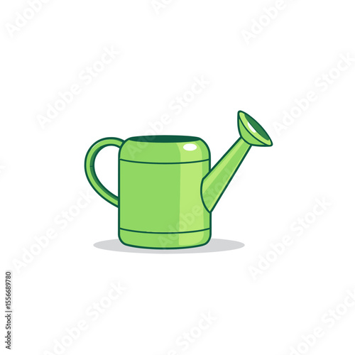 Simple green watering can with a handle and spout isolated on white background