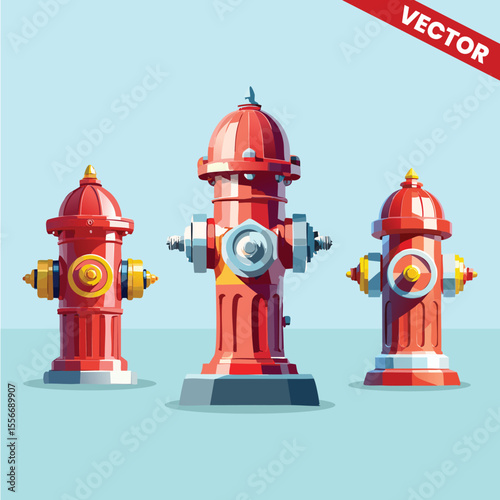 Set of Fire Hydrant Vector Illustrations for Emergency Water Supply and Urban Firefighting Safety Rescue Equipment
