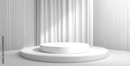Minimalist White Double - Layered Circular Platform Scene for Product Display, Spatial Design, E - commerce Background