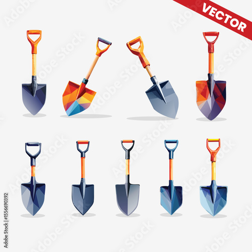 Vector Shovel Collection with Modern Geometric Design for Gardening and Construction Equipment in High Resolution Perfect for DIY Garden Tools and Outdoor Activity Illustrations Download