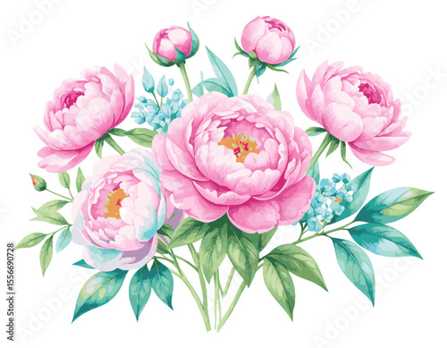 Elegant Pink Peony Flower Bouquet Illustration