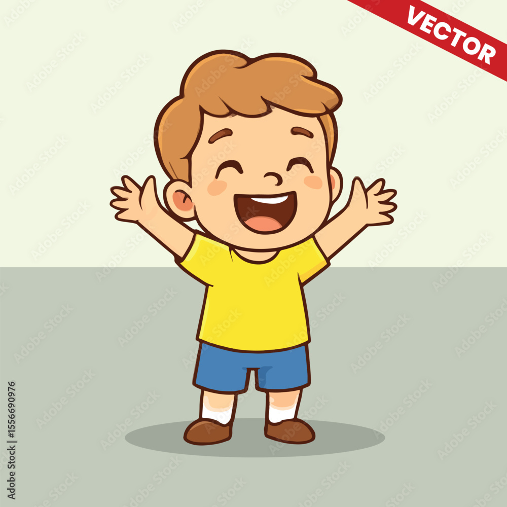 Fototapeta premium Vector Illustration of Happy Boy with Open Arms Smiling and Celebrating Joy