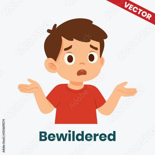 Confused Boy with Bewildered Look – Cute Vector Art of Perplexed Kid