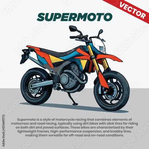 Colorful Supermoto Vector Motorcycle for Mixed Terrain Racing