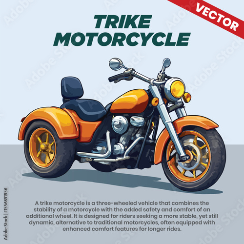 Trike Motorcycle Vector Illustration for Touring and Comfort-Themed Design