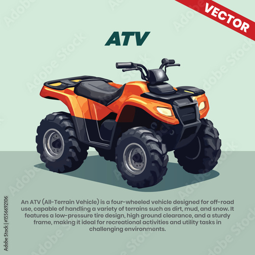 All-Terrain Vehicle ATV Illustration Vector for Off-Road Activities and Outdoor Recreation Concept