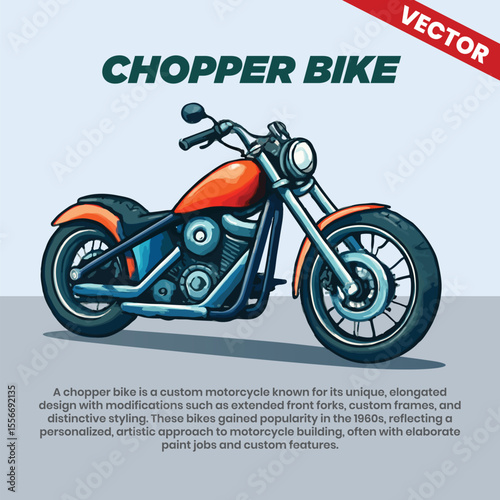 Custom Chopper Bike Vector Illustration with Extended Forks and Artistic Motorcycle Design