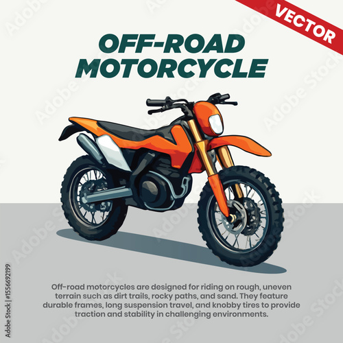 Off-Road Motorcycle Vector Drawing for Rough Terrain and Dirt Path Exploration with Knobby Tires
