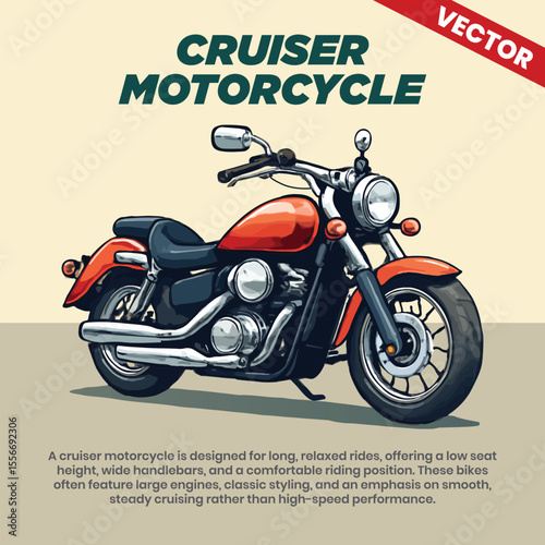 Cruiser Motorcycle Vector Art for Relaxed Riding and Classic Style with Wide Handlebars