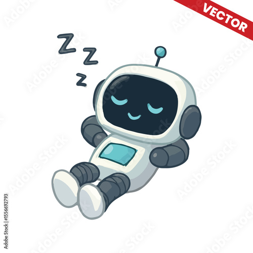 Sleeping Cartoon Robot with Zzz Sign – Cute Dreaming Android Vector Illustration