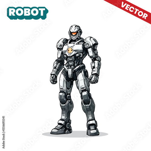 Powerful Steel Battle Robot Warrior – Sci-Fi Combat Android Vector Illustration