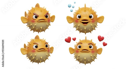Wallpaper Mural Cartoon pufferfish illustrations with different emotions Torontodigital.ca