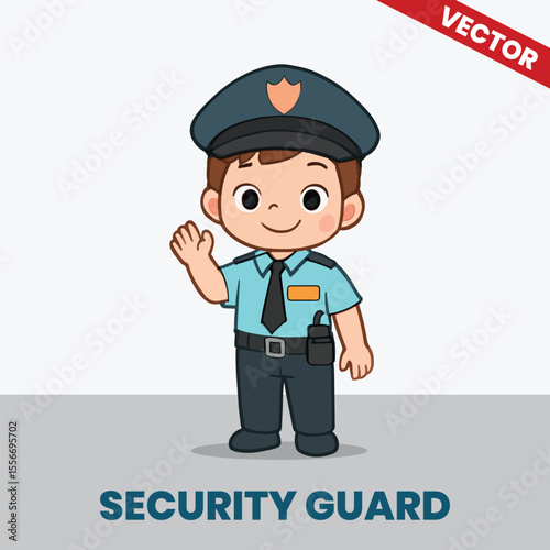 Cute Vector Illustration of a Kid Security Guard in Uniform