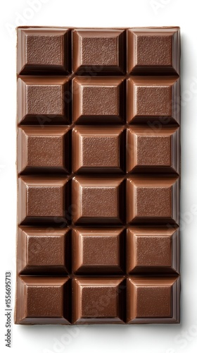 Chocolate bar with smooth square blocks on white