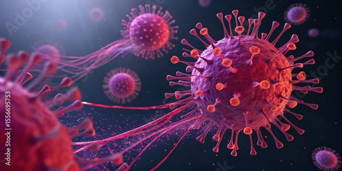 Close-Up View of Colorful Virus Particles in Abstract Microscopic Environment