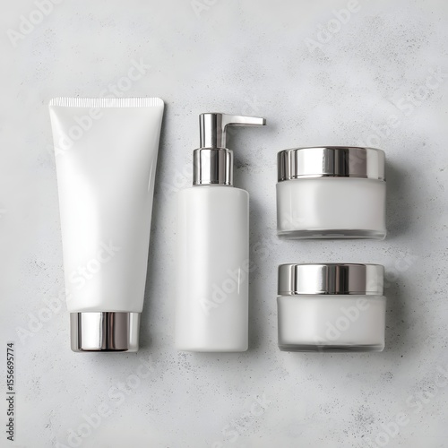 White skincare packaging mockup on gray texture