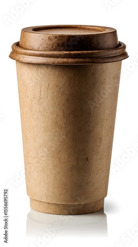 Eco paper coffee cup with brown sleeve isolated
