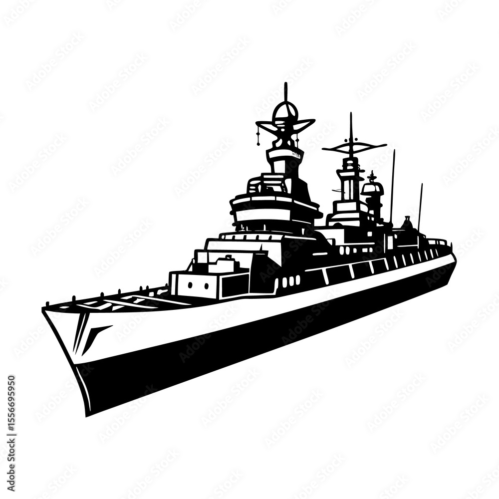 Obraz premium Destroyer Ship Vector Silhouette on White Background